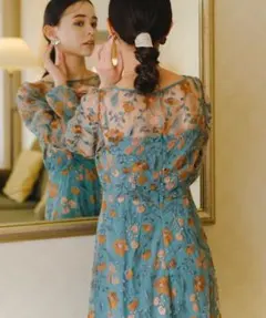 kastane embroidery organdy dress グリーン 1