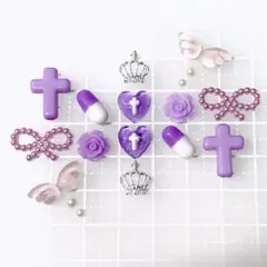 まとめ売り　ネイルパーツ　デコパーツ　パープル　天使　ゆめかわ　平成女児　18個