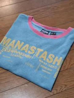 MANASTASH 水色 半袖Tシャツ　レア　麻混　マナスタッシュ　ヘンプT