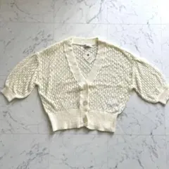 【earth music&ecology】7分袖 透かし編みカーディガン