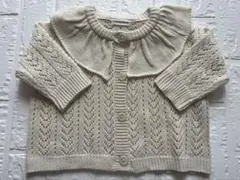 バースデイ　ママラク　襟付き透かし編みニットカーディガン　　　　　90