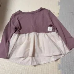 ワッフル素材 チュール切替 長袖カットソー 95cm