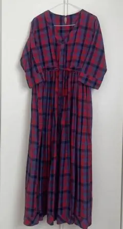 studioclip 高山都さんコラボ　赤と青のチェック柄シャツワンピース