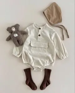 ベビー　男の子　長袖ロンパース　コーデュロイ　ベージュ
