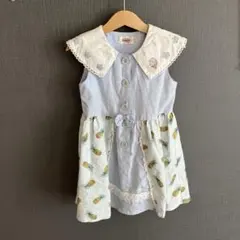 水色と白のパイナップル柄ワンピース スーリー 110