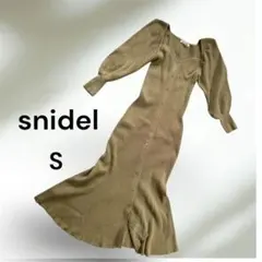 スナイデル パフスリーブ リブニットロングワンピース S オリーブグリーン