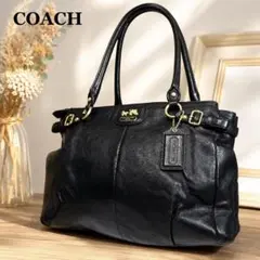 【未使用級】COACH コーチ レザー トートバッグ ブラック&ゴールド シボ革