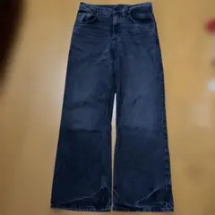 未使用品】 ZARA トップステッチ入りバギーフィットデニムパンツ W31