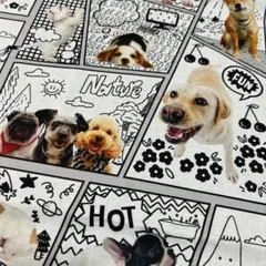 【インクジェットプリント】ワンちゃんコミック柄 約110×50cm
