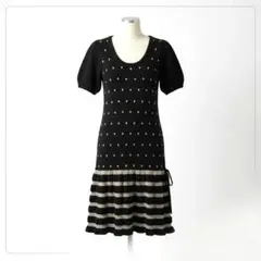 somari★ニットワンピース 半袖 ドット柄 ×ストライプ