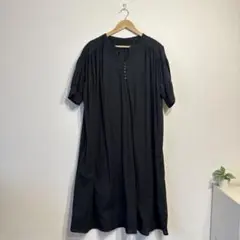 【大きいサイズ 3L】半袖 シャツワンピース 黒 ブラック｜レディース