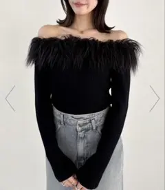 新品タグ付き★ Heather ファーオフショルニット　　ブラック フリーサイズ