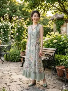 新品　レコパン　LES COPAINS　花柄ノースリーブロングドレス　42のサムネイル