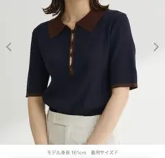 美品　グリーンパークス　ポロシャツ ポロ 配色ニットポロ レディース　ネイビーのサムネイル