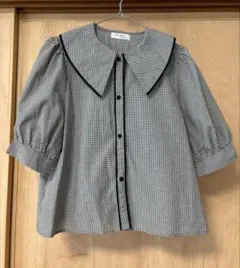 Hudson honey ギンガムチェック ビッグカラー ブラウス Lのサムネイル