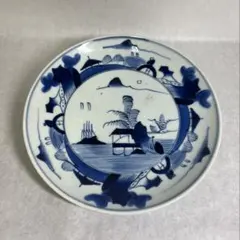 江戸時代古伊万里焼き　青い絵柄の円形皿
