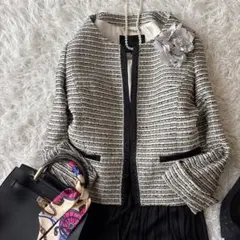 訳あり♡アンタイトル ツイード ノーカラージャケットM 卒業式 入学式