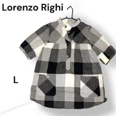【ロレンゾライ】 チェック柄チュニックシャツ Lサイズ