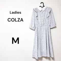 【美品】 コルザ ハニーズ 七分袖 ワンピース 水色 パープル 花柄 清楚 襟
