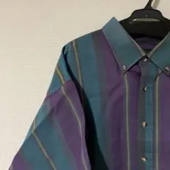 コットン ビッグシャツ グリーン&パープル ストライプ