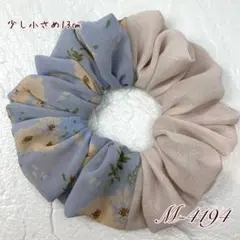 ハンドメイドシュシュM-4194♡花柄×ラメベージュジョーゼット♡