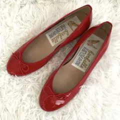 【美品】ファルファーレ　レッドエナメルリボンバレイシューズヒールパンプス25cmのサムネイル