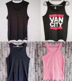 古着　タンクトップ　まとめ売り　メンズ　4枚セット　L~LL　ブラック