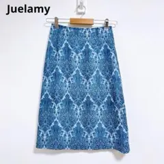 【 Juelamy】ひざ丈スカート　タイトスカート 美品　青 ペイズリー柄