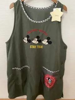 ミッキーマウス エプロン M-L オリーブグリーン　コーデュロイ　保育士