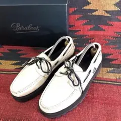 美品　タイトブース　パラブーツ MARO ホワイト　サイズ　UK8 2025年最新】Paraboot カラー：ホワイト系 モカシン・デッキ