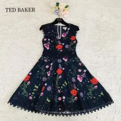 美品✨テッドベイカー♡レーストリム付きスケータードレス　フレアワンピース　花柄