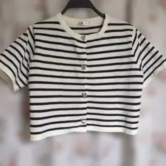 ♡美品Rose Farm しまむらボーダー 半袖ニット ハートボタンカーディガンのサムネイル