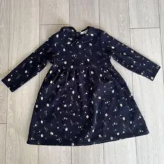 【SHIPS】花柄ネイビー長袖ワンピース 100