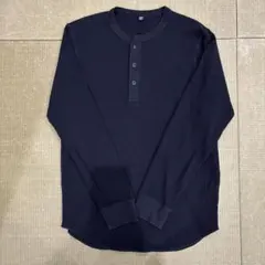 ワッフルヘンリーネックTシャツ ブラック