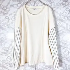 【エンスウィート】Tシャツ（白）L レーヨン　日本製 袖ストライプ　カットソー