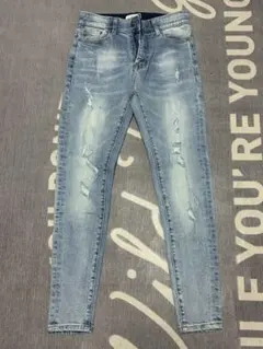ZARAダメージ ペイントused full加工 スキニーデニム ライトブルー