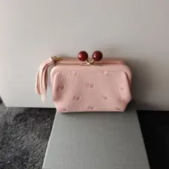 ＊新品未使用perche＊新色ライトピンクドットがま口財布＊ヤギ革