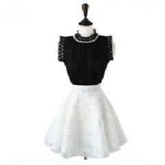 8　新作♪セレブ ノースリーブ レース×シアー清楚ドレスワンピ ブラック