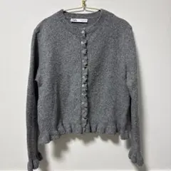 ZARA グレー フリル裾 カーディガン M