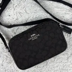 極美品 COACH レザー ショルダーバッグ 斜め掛け ファスナー ブラック