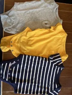 ロンパース3点セット（グレー・イエロー・ストライプ）