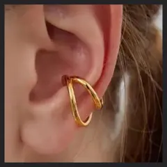 2連イヤーカフ　ゴールド　ダブルライン　片耳用　イヤリング　高見え