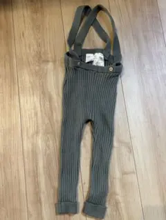 くすみグリーン サスペンダー付き パンツ スパッツ サロペット　86サイズ