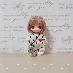 ぷちリカちゃん服 黒白ボーダーワンピース・帽子・カメラチャーム
