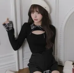 Darich ダーリッチ チェックカフスリブニットトップス