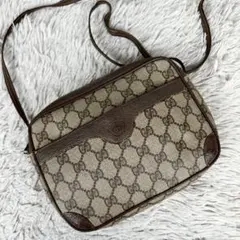 美品 OLD GUCCI PVC レザー ショルダーバッグ マイクロ GG 茶
