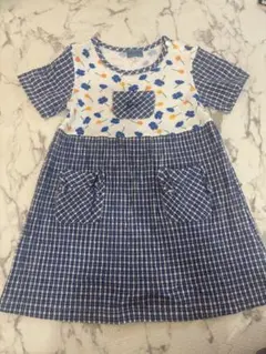 KENZO キッズ ワンピース 110 花柄 チェック 半袖 ポケット付　女の子のサムネイル