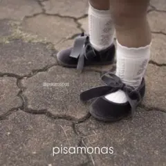 pisamonas ベロア　リボンシューズ　グレー　21 １３センチ