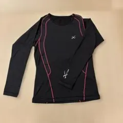 長袖トレーニングシャツ ブラック ピンクステッチ