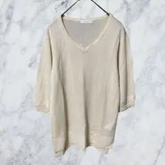 12788 シネマクラブ Vネック サマーニット M アイボリー 七分袖ラメ入り